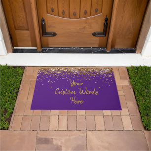 Custom Birthday Party Housewarming Purple and Gold Doormat