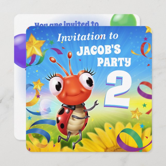 Custom Birthday Party invite boy 2yrs old (Front/Back)