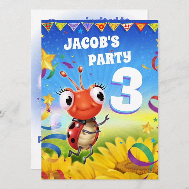 Custom Birthday Party invite boy 3yrs old (Front/Back)