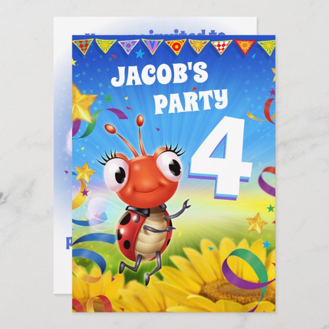 Custom Birthday Party invite boy 4yrs old (Front/Back)
