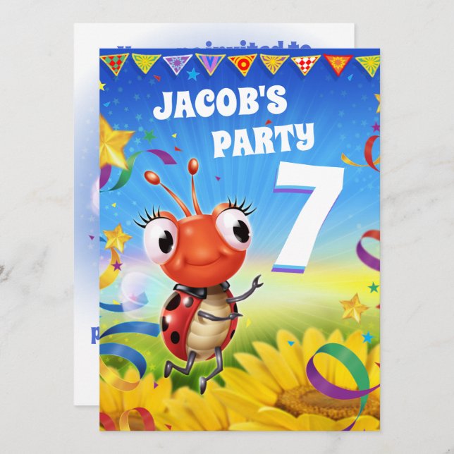 Custom Birthday Party invite boy 7yrs old (Front/Back)