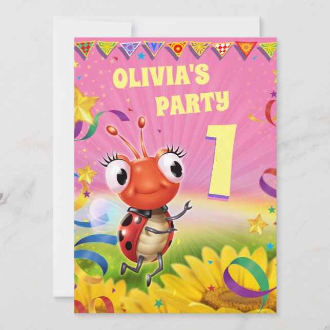 Custom Birthday Party invite girl 1yr old (Front)