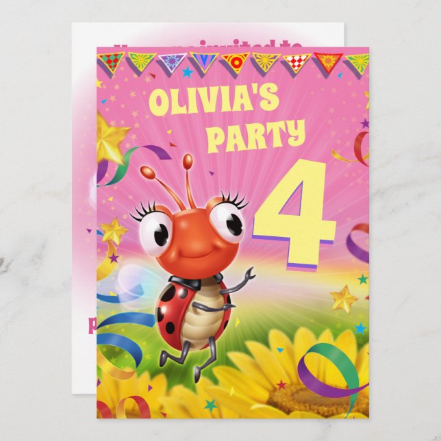 Custom Birthday Party invite girl 4yrs old (Front/Back)