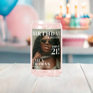 Custom Birthday Party Magazine Cover Cheers Can Glass
