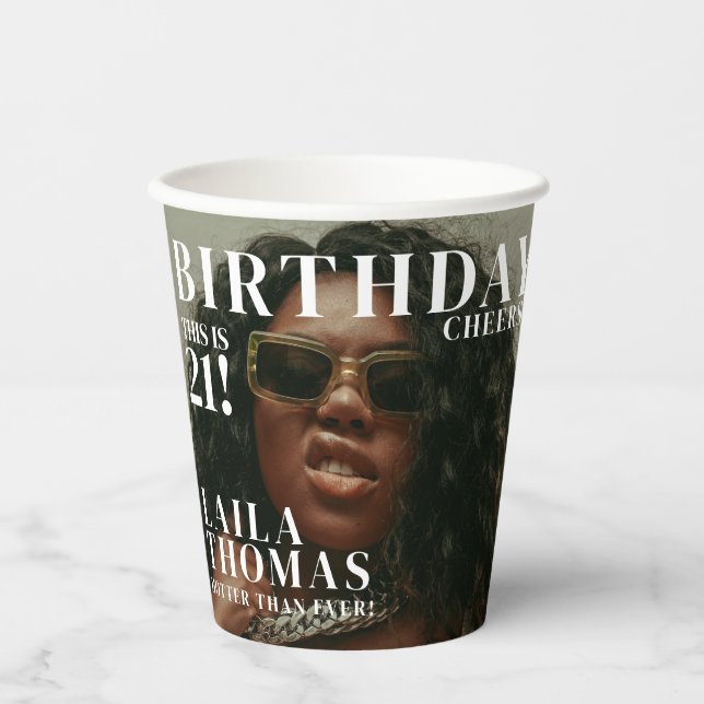 Custom Birthday Party Magazine Cover Cheers Paper Cups (Front)
