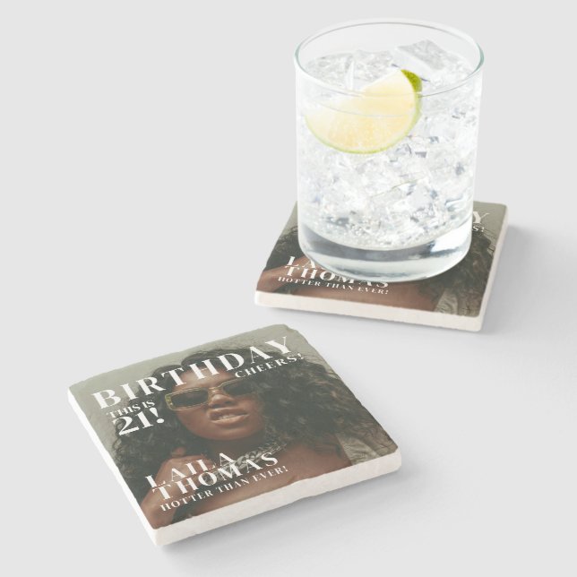 Custom Birthday Party Magazine Cover Cheers Stone Coaster (Side)