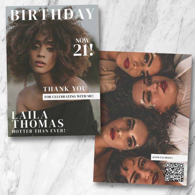 Custom Birthday Party Magazine Cover Photos Thank You Card (Custom Birthday Party Magazine Cover Photos Thank You Card)
