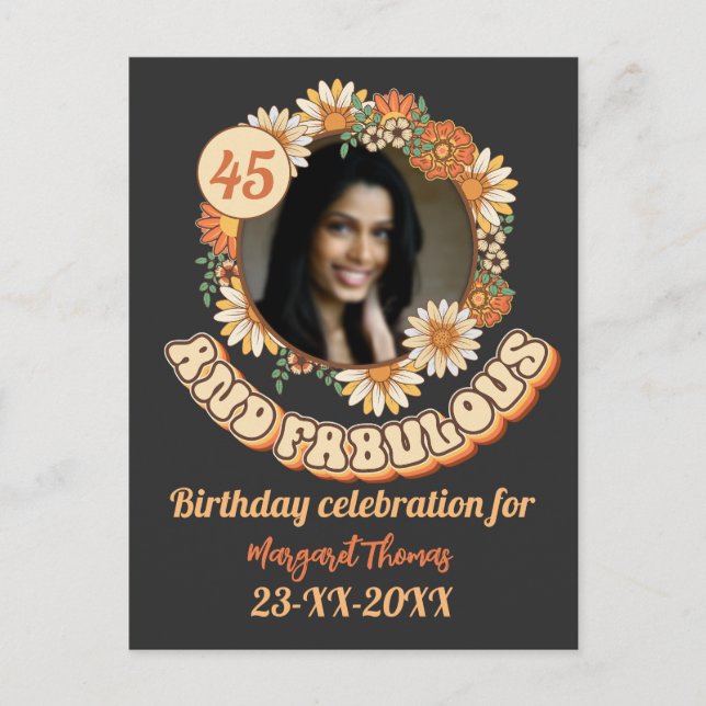 Custom Birthday Party Matching Group floral groovy Invitation Postcard (Front)