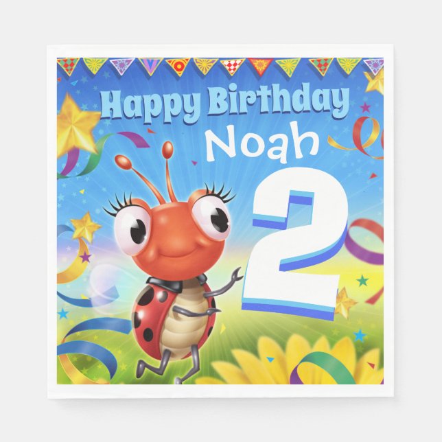 Custom Birthday Party paper napkin boy 2yrs old (Front)