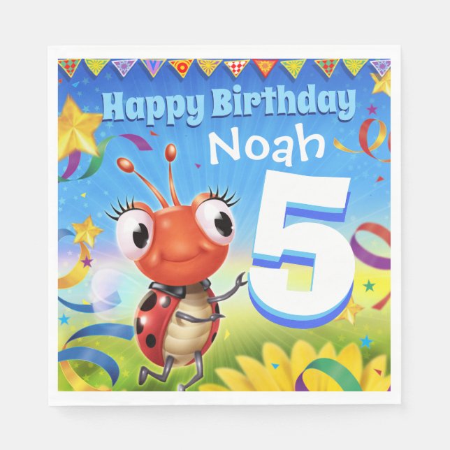 Custom Birthday Party paper napkin boy 5yrs old (Front)