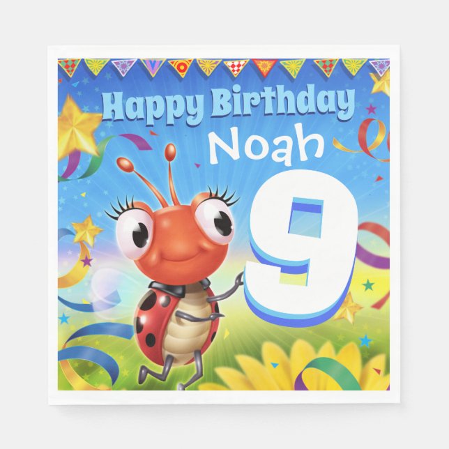 Custom Birthday Party paper napkin boy 9yrs old (Front)