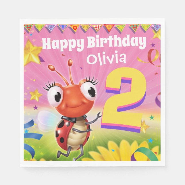Custom Birthday Party paper napkin girl 2yrs old (Front)