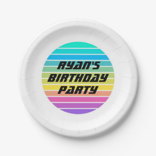 Custom Birthday Party Paper Plate – Sci-Fi Rainbow