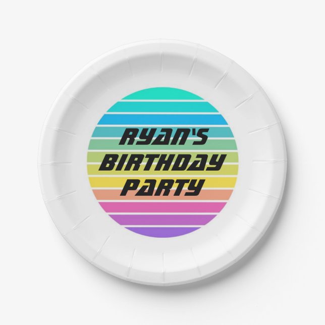 Custom Birthday Party Paper Plate – Sci-Fi Rainbow (Front)