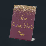 Custom Birthday Party Personalised Your Text Here  Pedestal Sign<br><div class="desc">custom birthday party pedestal sign,  sweet 16 quinceanera 40th 50th,  glitter wedding reception gift table,  personalised anniversary 30th 21st 15th,  bachelorette sixteen 16th bridal 20th,  twenty-fifth 25th twenty first daughter,  girl wife twinkle sparkle granddaughter,  grandson son boy 5th fifth,  10th 80th 18th hen night,  maroon gold for baby shower</div>