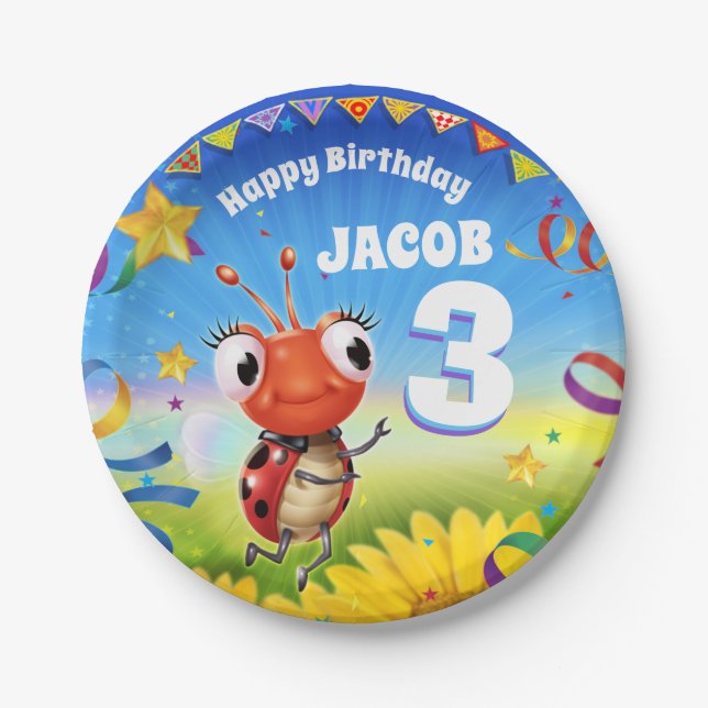 Custom Birthday Party plate boy 3yrs old (Front)