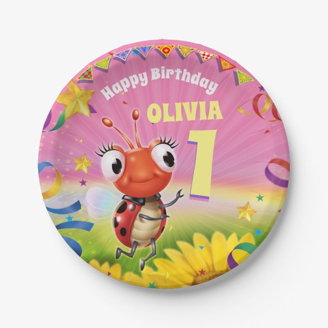 Custom Birthday Party plate girl 1yr old (Front)
