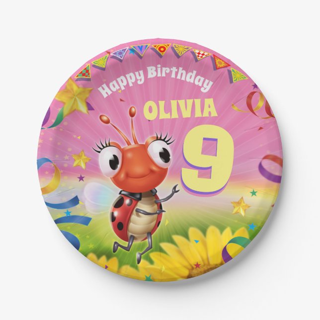 Custom Birthday Party plate girl 9yrs old (Front)