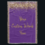 Custom Birthday Party Purple Gold Personalised Throw Blanket<br><div class="desc">purple gold woven throw blanket,  custom keepsake backdrop 1st anniversary,  personalised birthday party for her,  personalised sweet 16 photo booth,  wedding photobooth prop hen do,  bachelorette night 21st 18th 30th,  bridal shower weekend 15th 16th,  royal quinceanera gift Christmas present,  son baby boy husband wife,  daughter girl 25th 40th 50th</div>