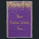 Custom Birthday Party Purple Gold Personalised Throw Blanket<br><div class="desc">purple gold woven throw blanket,  custom keepsake backdrop 1st anniversary,  personalised birthday party for her,  personalised sweet 16 photo booth,  wedding photobooth prop hen do,  bachelorette night 21st 18th 30th,  bridal shower weekend 15th 16th,  royal quinceanera gift Christmas present,  son baby boy husband wife,  daughter girl 25th 40th 50th</div>