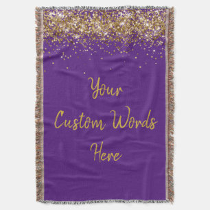 Custom Birthday Party Purple Gold Personalised Throw Blanket