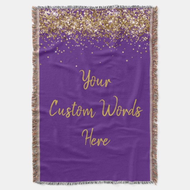 Custom Birthday Party Purple Gold Personalised Throw Blanket (Front Vertical)