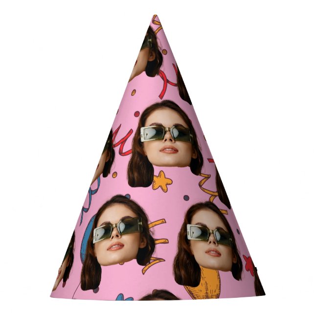 Custom Birthday, Photo, Face, Pattern, Party Decor Party Hat (Front)