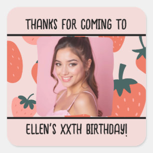 Custom Birthday Photo Name Any Age Strawberry Square Sticker