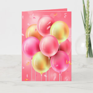 Custom Birthday Pink Balloons Greeting Card