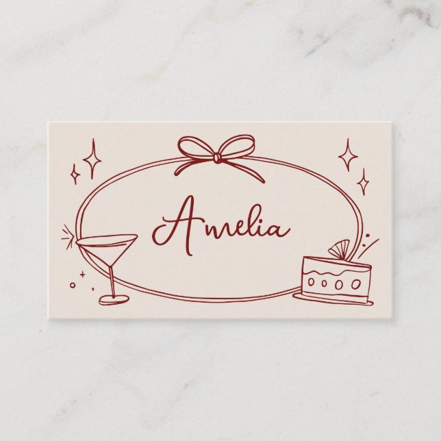 Custom birthday place card beige red (Front)