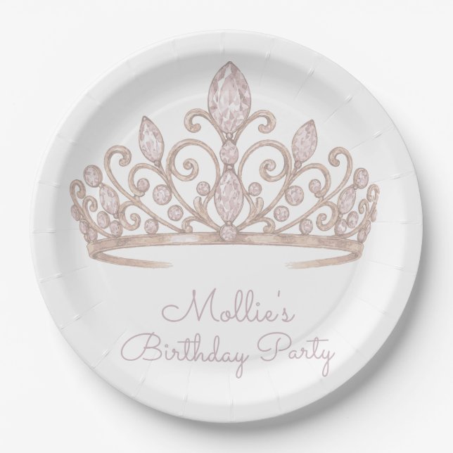 Custom Birthday Princess Blush Pink  Paper Plate (Front)