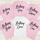 Custom Birthday Queen and Crew Squad Group Party T-Shirt<br><div class="desc">Do you want to make a statement at your next birthday party? Then buy a personalised birthday group shirts for everyone at the party and have the most fun and memorable photos! These stylish tees are perfect for girls, boys, and even adults. Not only do they make a great gift,...</div>