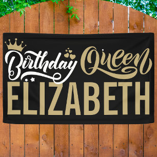 Custom Birthday Queen Black and Gold Personalized Banner