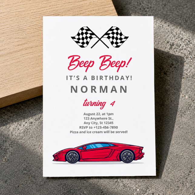 Custom Birthday Race Car for Boys Invitation (Custom Birthday Race Car for Boys Invitation, 4th Birthday Invitatio)