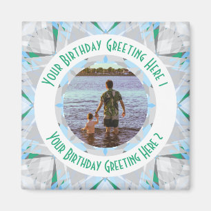 Custom Birthday Star Grey Blue Photo Greeting Magnet