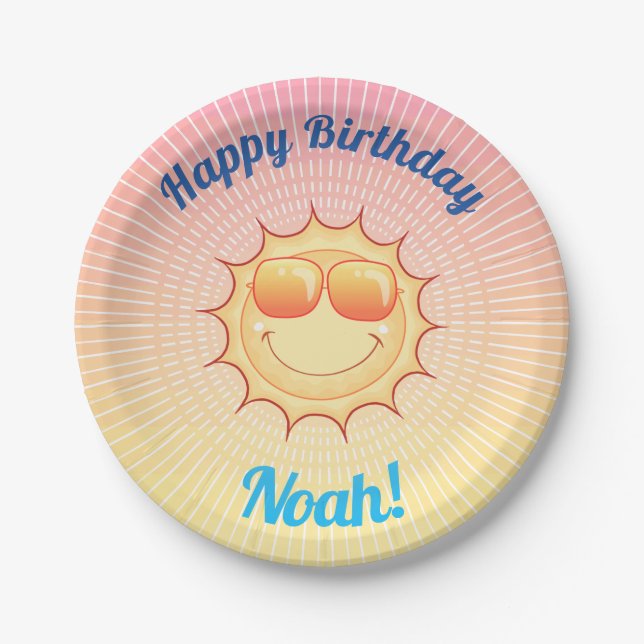 Custom Birthday Sun with Shades Paper Plate (Front)