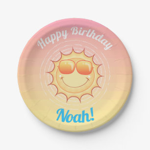 Custom Birthday Sun with Shades Paper Plate