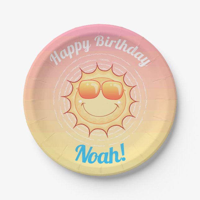 Custom Birthday Sun with Shades Paper Plate (Front)