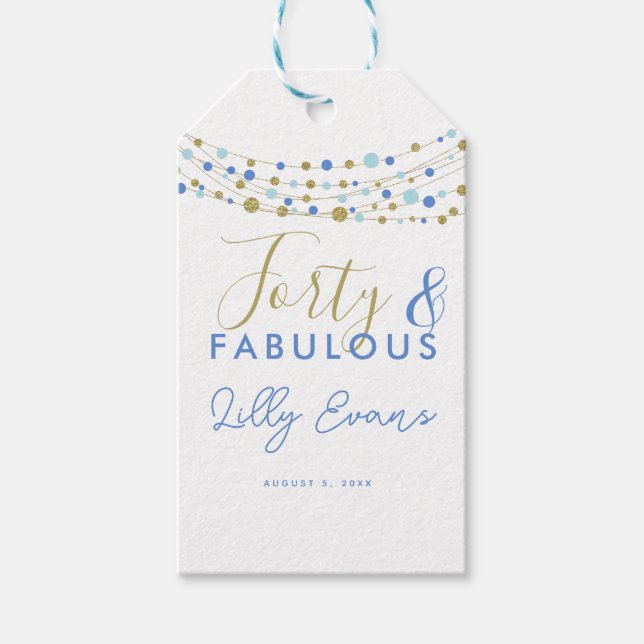 custom birthday tag, glitter and blue, gift tag (Front)