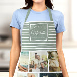 Custom Birthday Vintage Birth Year Photo Collage Apron<br><div class="desc">Celebrate in style with this custom birthday apron! Featuring a vintage birth year,  photo collage,  and chic sage green and white stripes,  it’s a fun and functional gift for any birthday queen or king!</div>