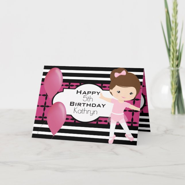 Custom Birthday w/Ballerina Girl Card (Front)