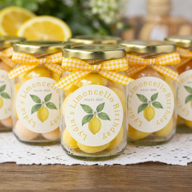 Custom Birthday Watercolor Lemon Classic  Round Sticker (Creator Uploaded)