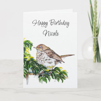 Custom Birthday Watercolor Swainson's Thrush Bird Card
