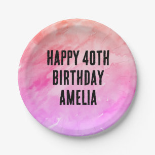 Custom Birthday Watercolor Tie Dye Paper Plate
