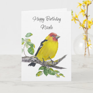 Custom  Birthday Watercolor Western Tanager Bird Card