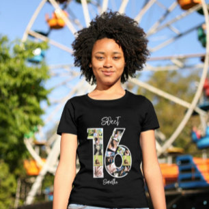 Custom Birthday White Girly Sweet 16 Photo Collage T-Shirt