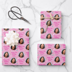 Custom Birthday Wrapping Paper Colourful Pink