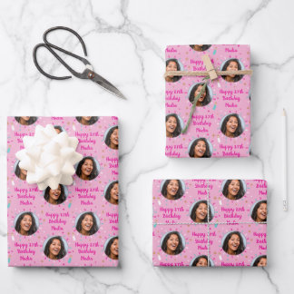 Custom Birthday Wrapping Paper Colourful Pink