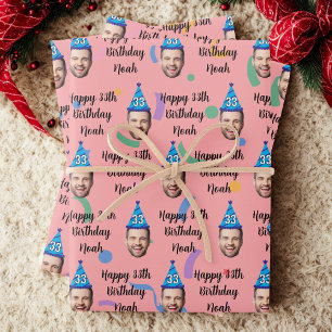 Custom Birthday Wrapping Paper, Pink Paper Sheet
