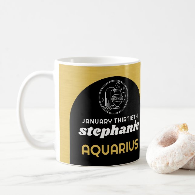 Custom Birthday - Zodiac Aquarius - Name Photo Coffee Mug (With Donut)